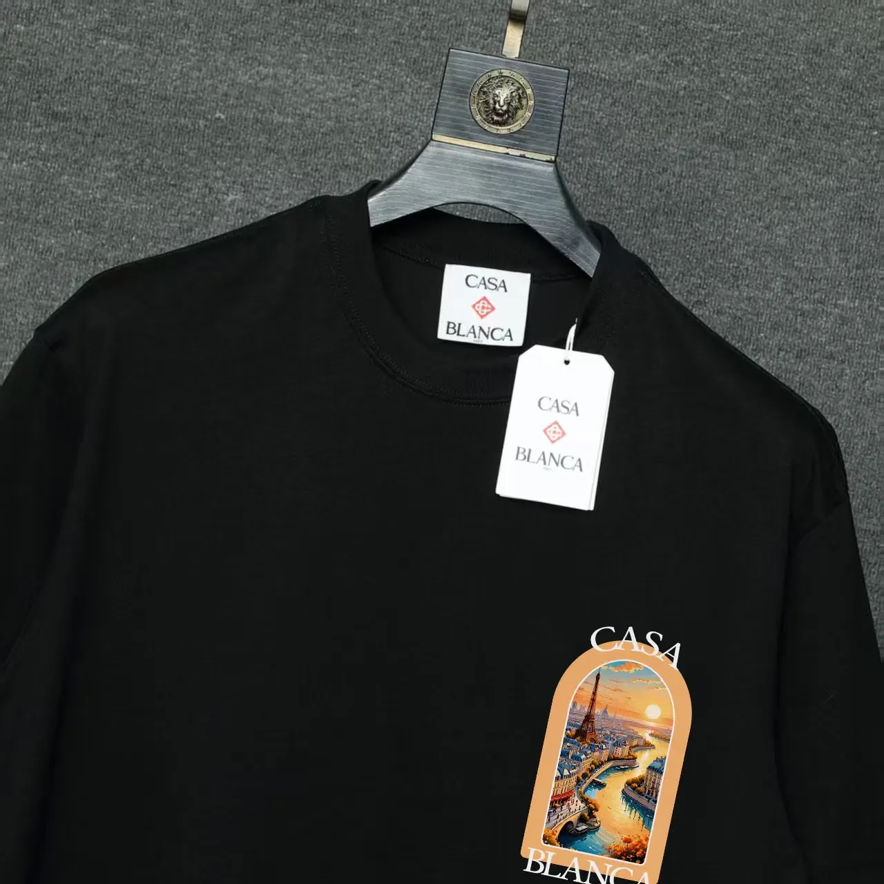 26ss CASABLANCA original printing process short-sleeved T-shirt original development using high-density double yarn pure cotton fabric upper body soft and comfortable color Black White Dark Green color Orange Pink Blue Royal Blue color cigarette powder 8 colors Sizes S M L XL
